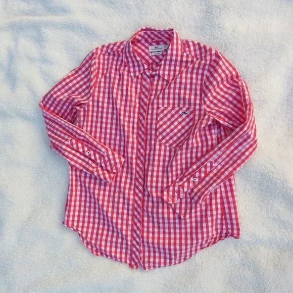 Vineyard Vines Gingham Button Up Shirt Relaxed Seabreeze Size 8 Style: 2W2080 - Picture 1 of 16